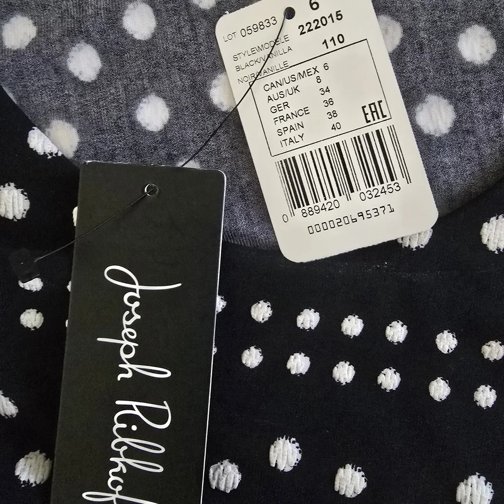 Joseph Ribkoff Black and White Dotted Midi Dress Size 6 NWT